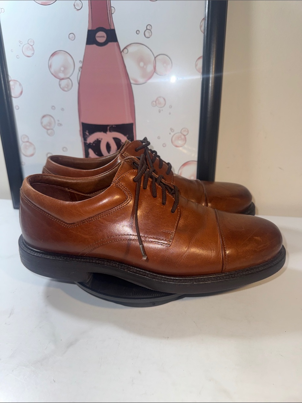 Johnston & Murphy Tan Brown Leather Cap-Toe Oxfords - Men’s Size 10M
